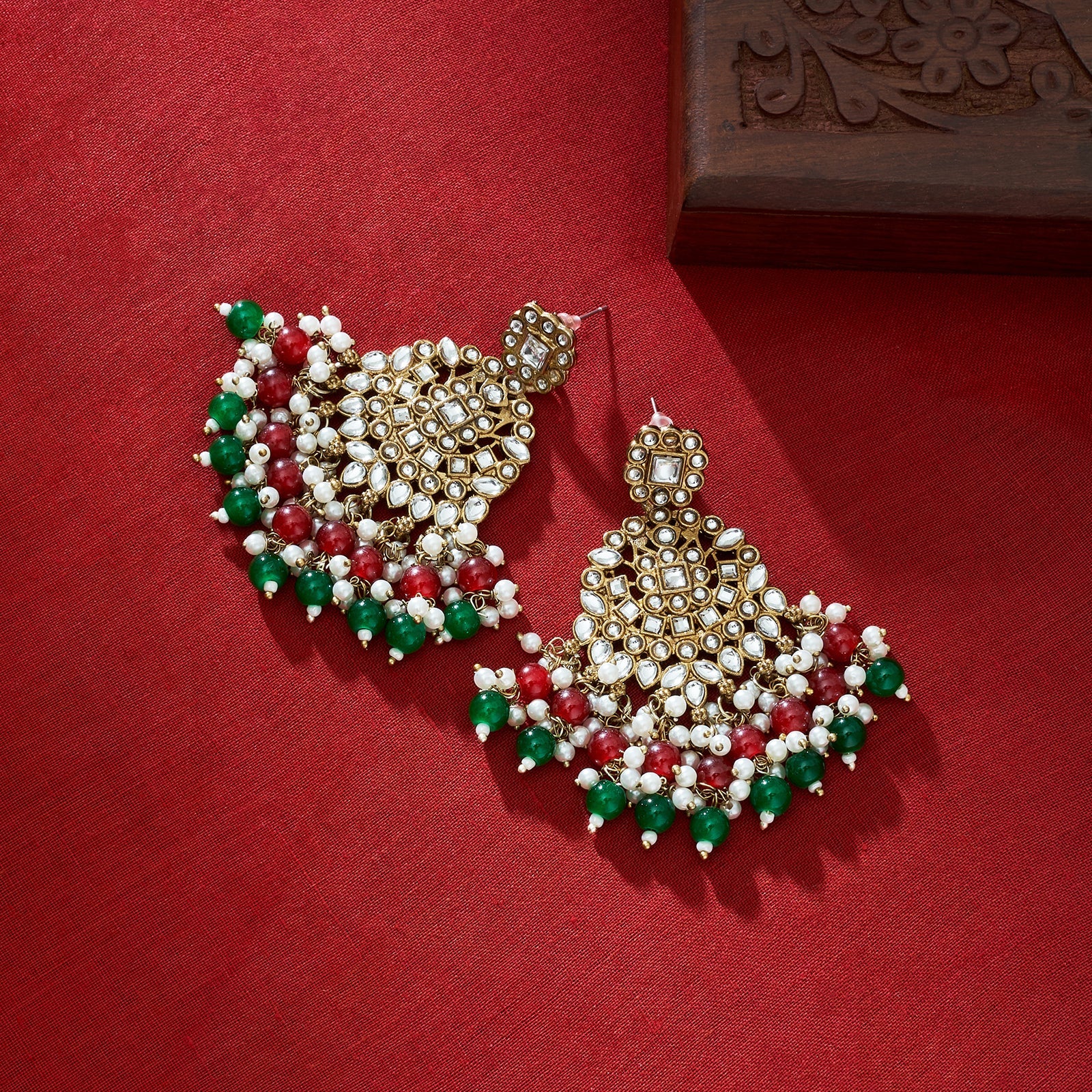 Teejh Nur Red and Green Bead Gold Earrings