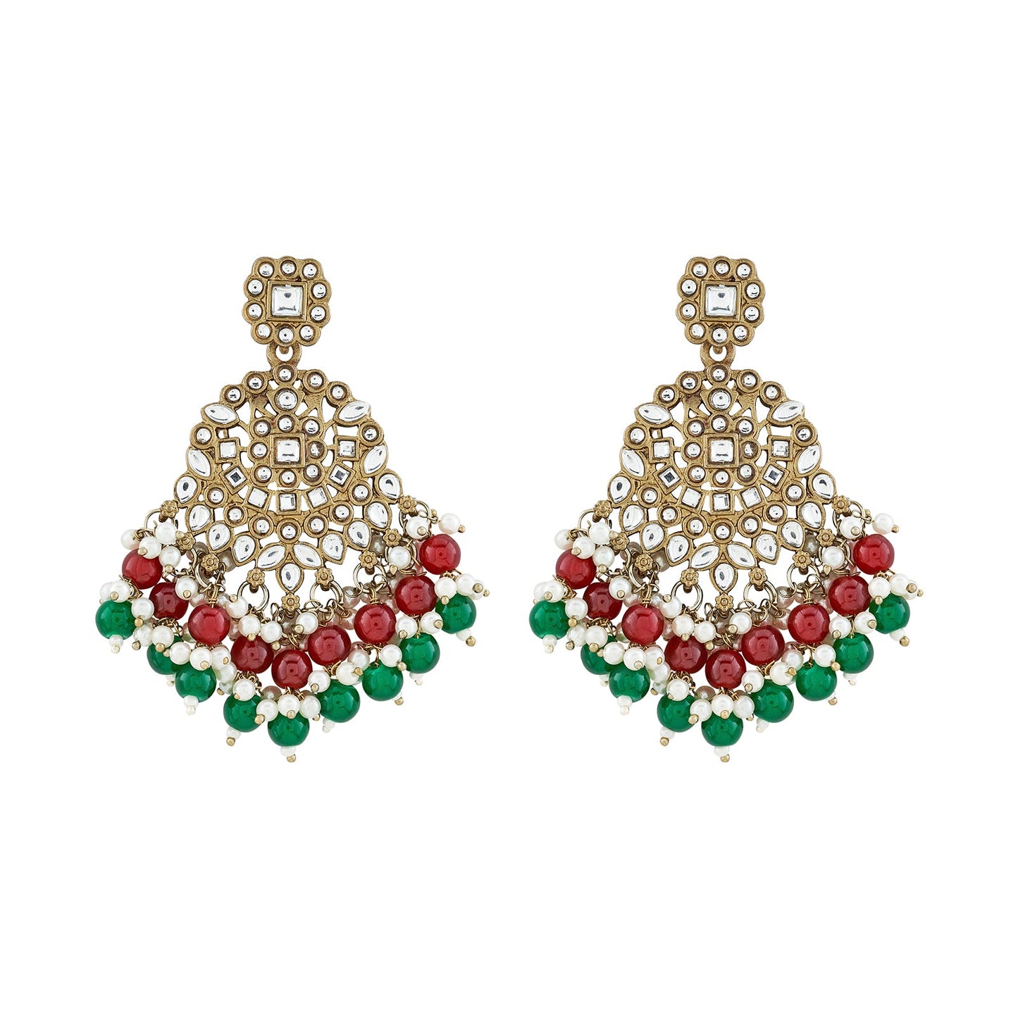 Teejh Nur Red and Green Bead Gold Earrings