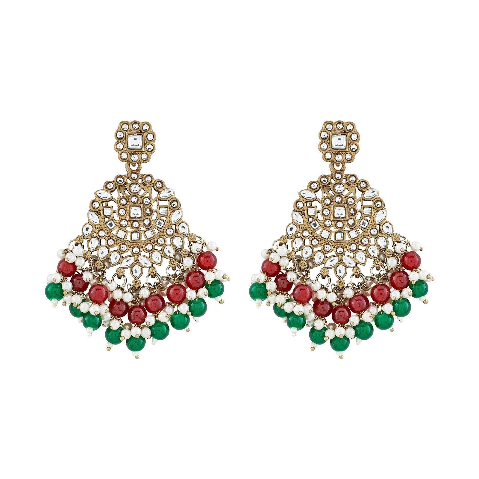 Teejh Nur Red and Green Bead Gold Earrings