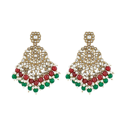 Teejh Nur Red and Green Bead Gold Earrings