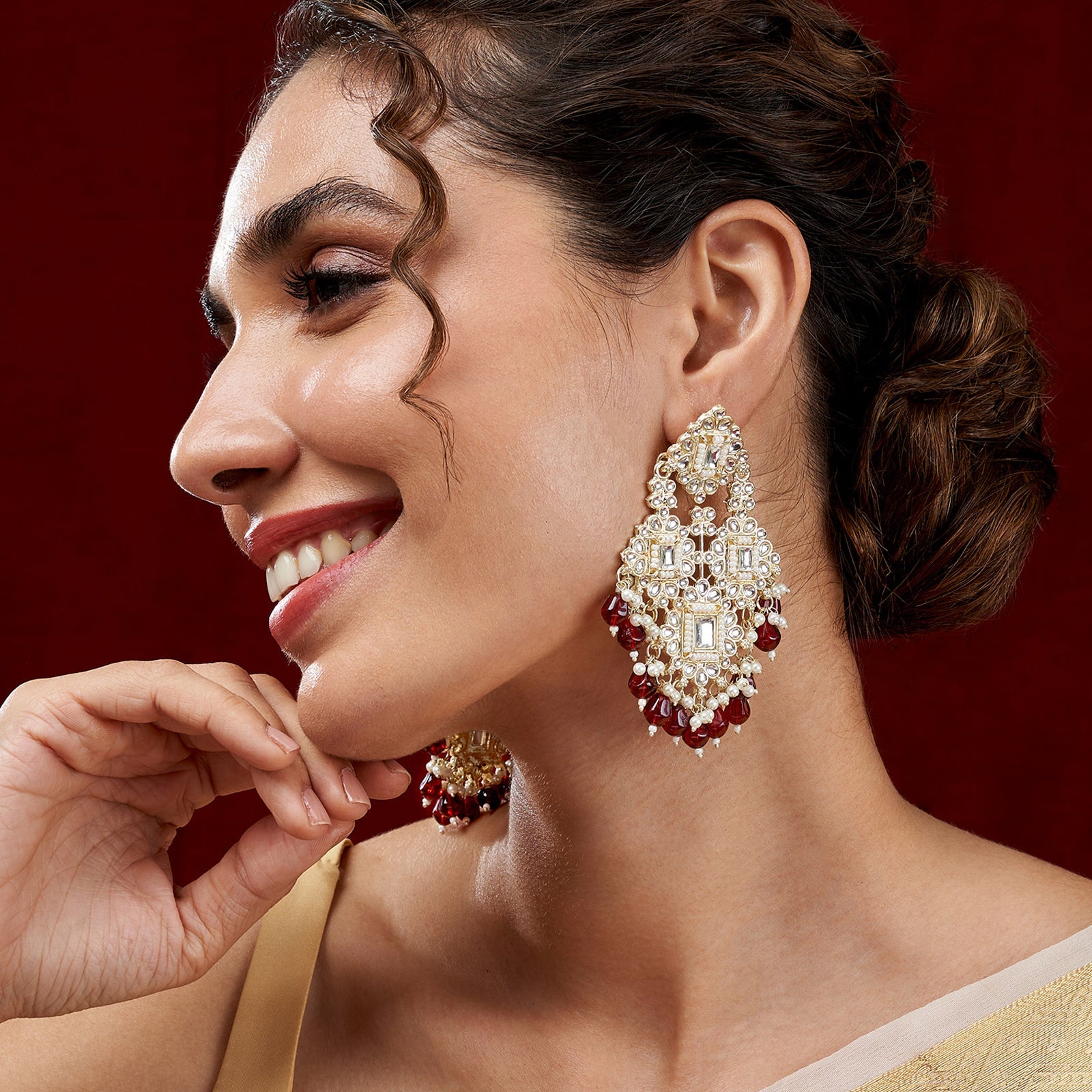 Teejh Thea Red Bead Gold Earrings