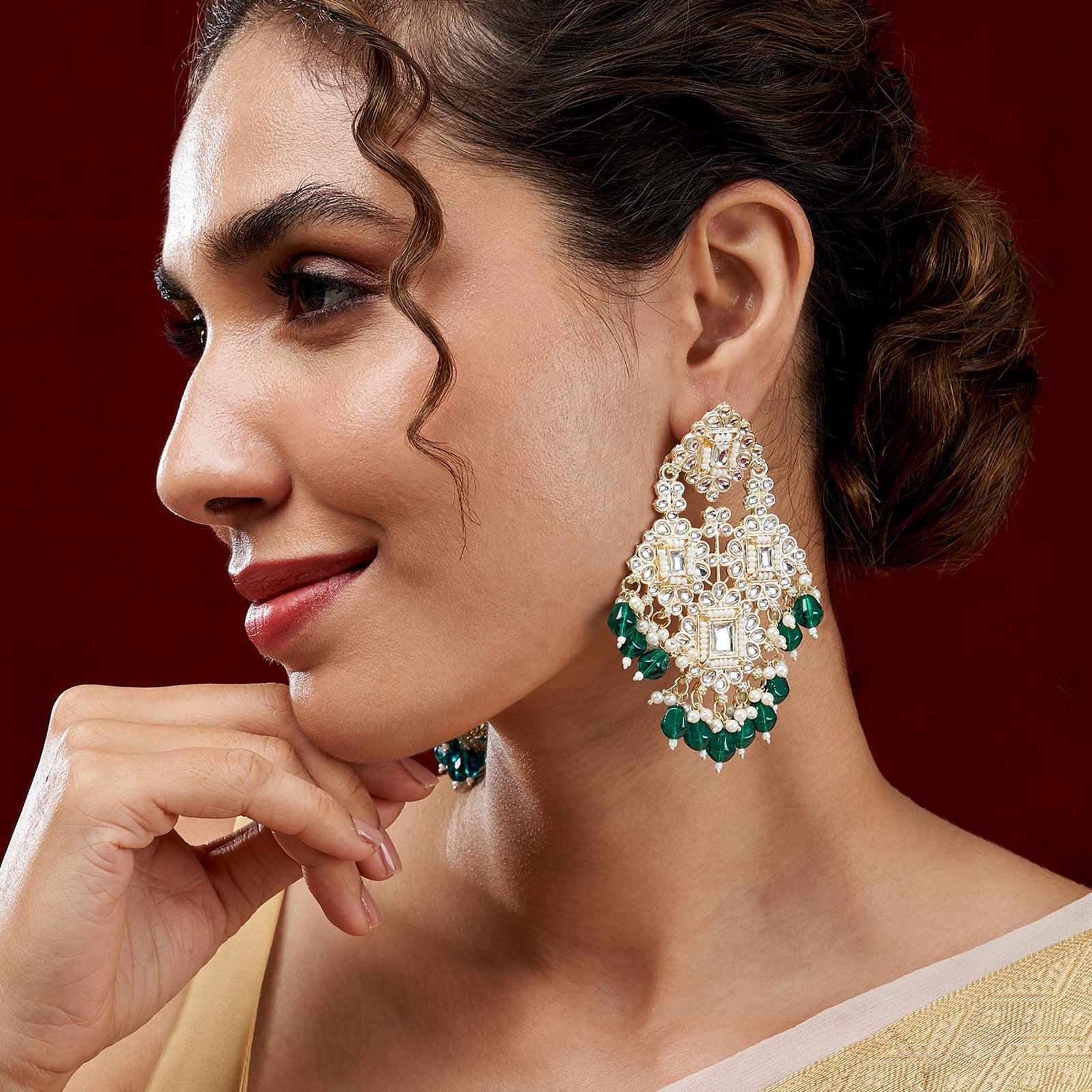 Teejh Thea Green Bead Gold Earrings