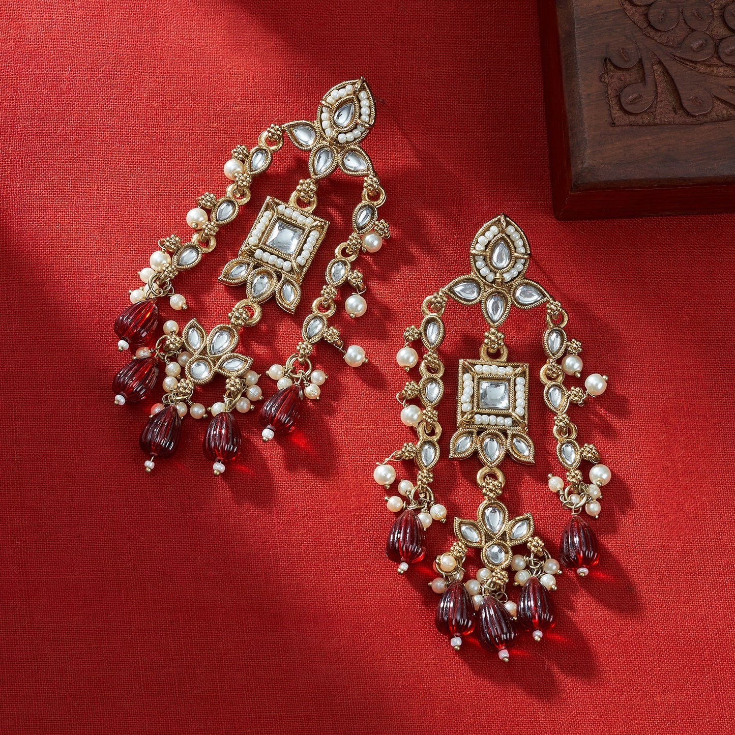 Teejh Zaha Red Bead Gold Earrings
