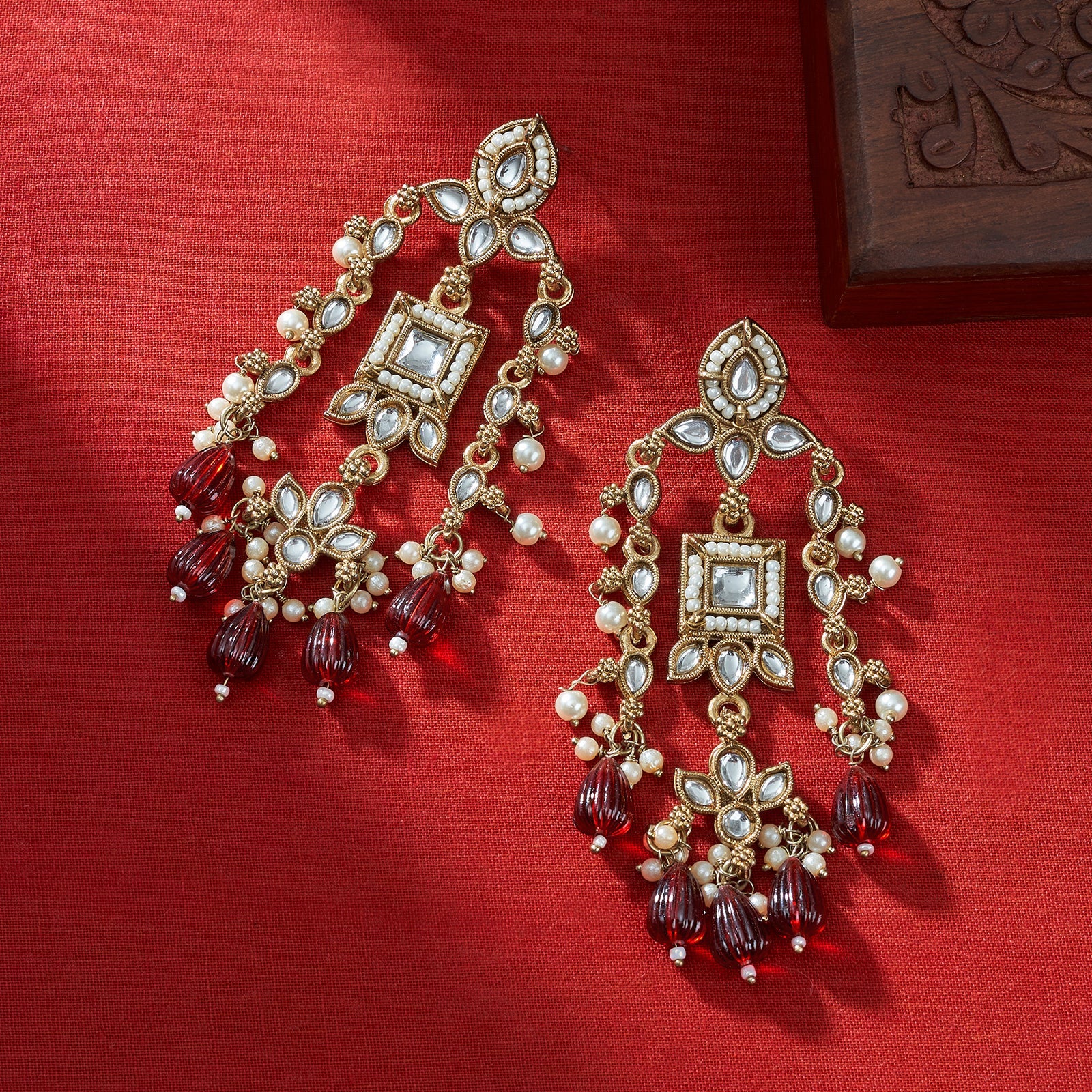 Teejh Zaha Red Bead Gold Earrings