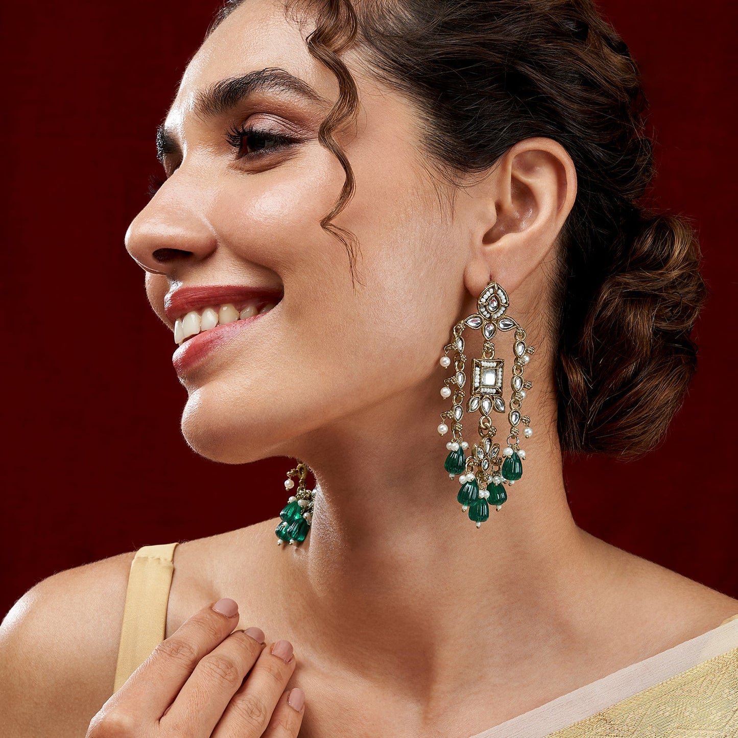 Teejh Zaha Green Bead Gold Earrings