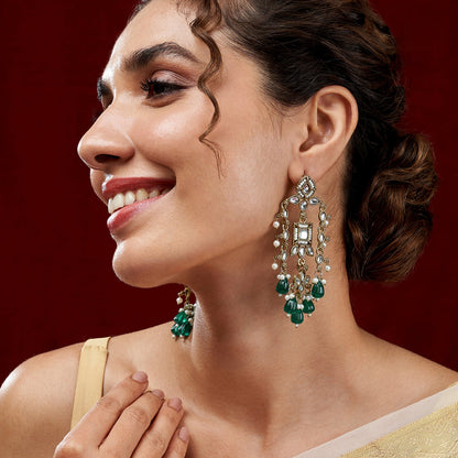 Teejh Zaha Green Bead Gold Earrings