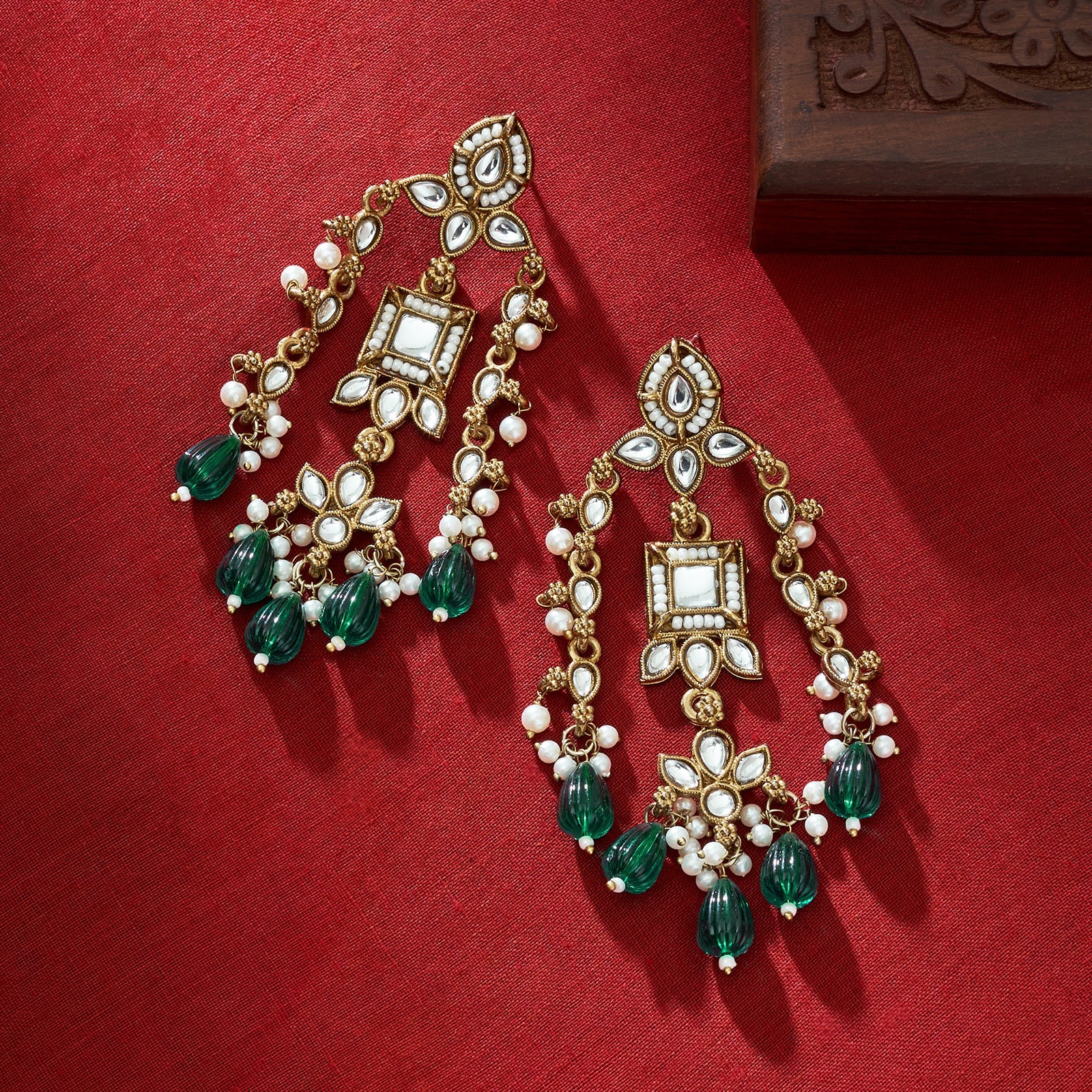 Teejh Zaha Green Bead Gold Earrings