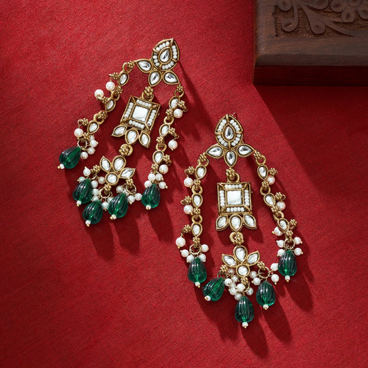 Teejh Zaha Green Bead Gold Earrings