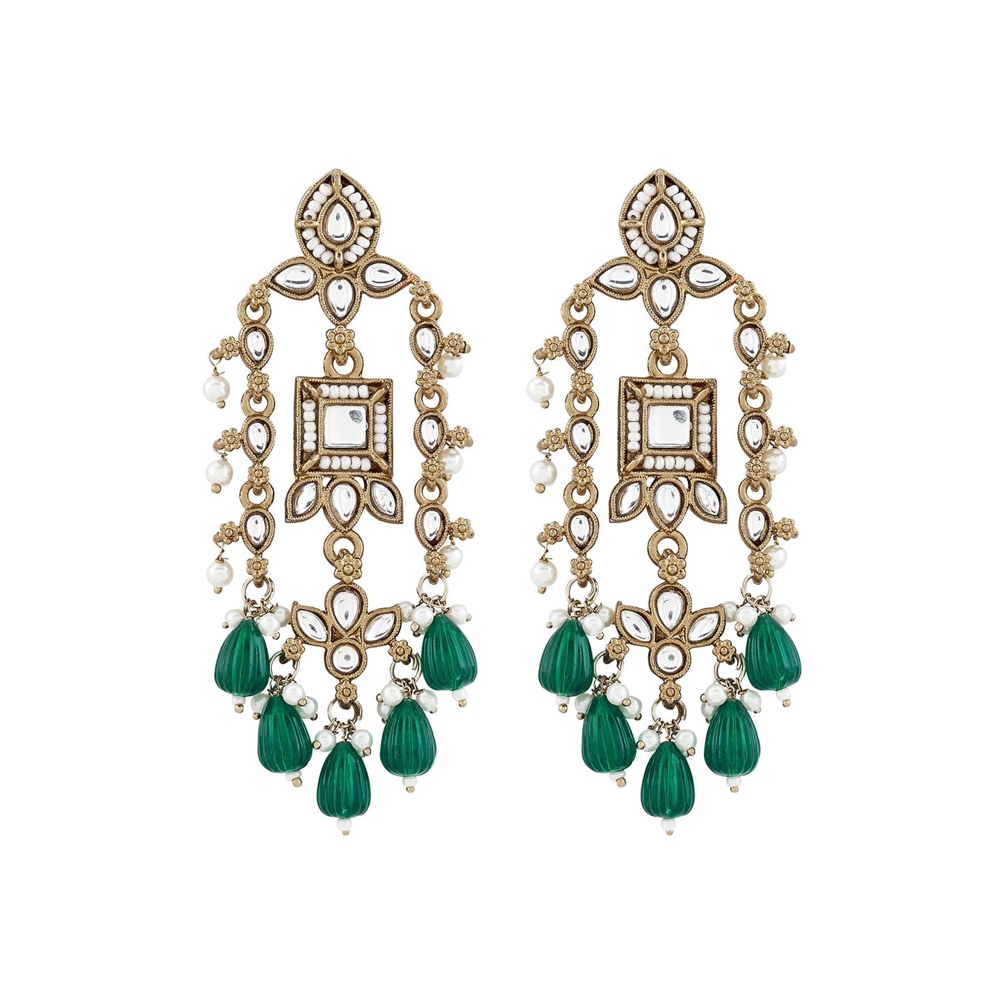 Teejh Zaha Green Bead Gold Earrings
