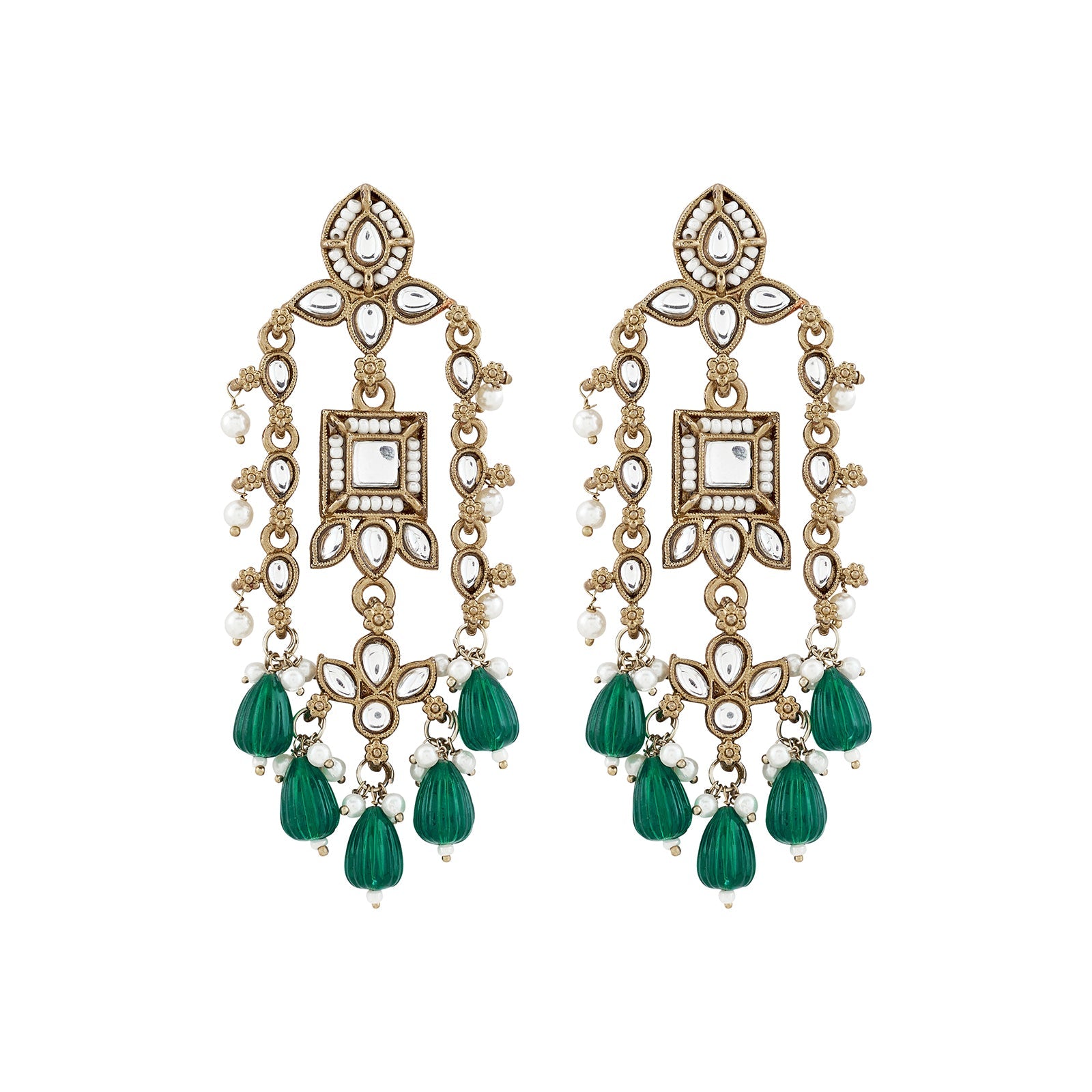 Teejh Zaha Green Bead Gold Earrings
