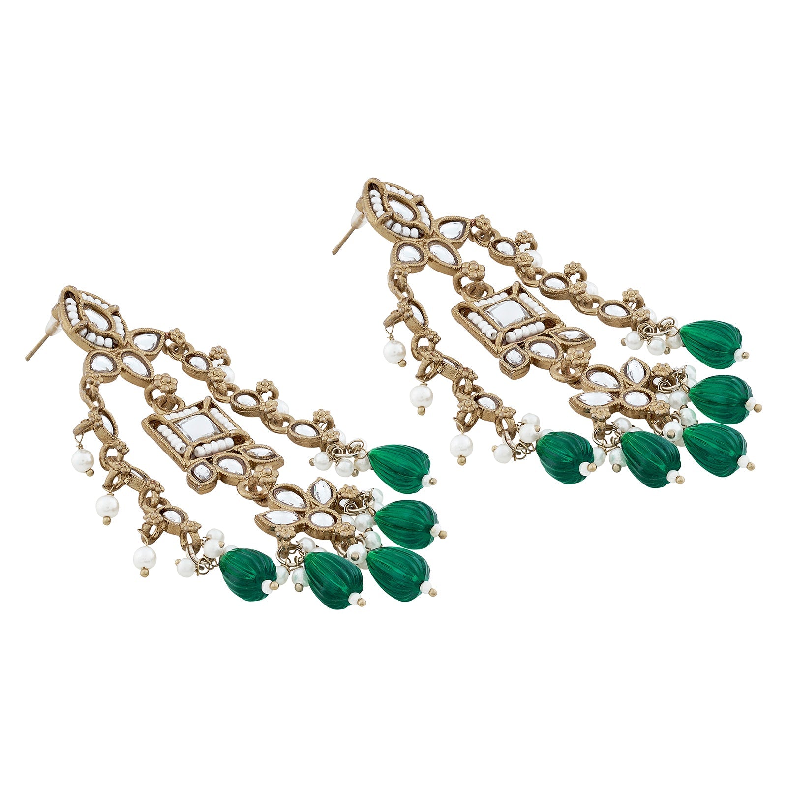 Teejh Zaha Green Bead Gold Earrings