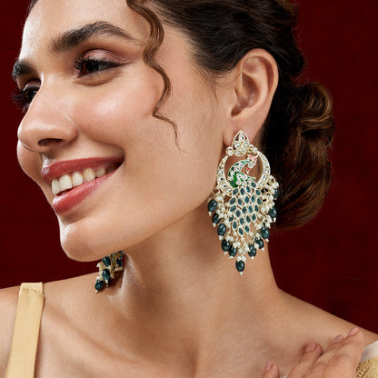 Teejh Morani Blue Peacock Motif Gold Earrings