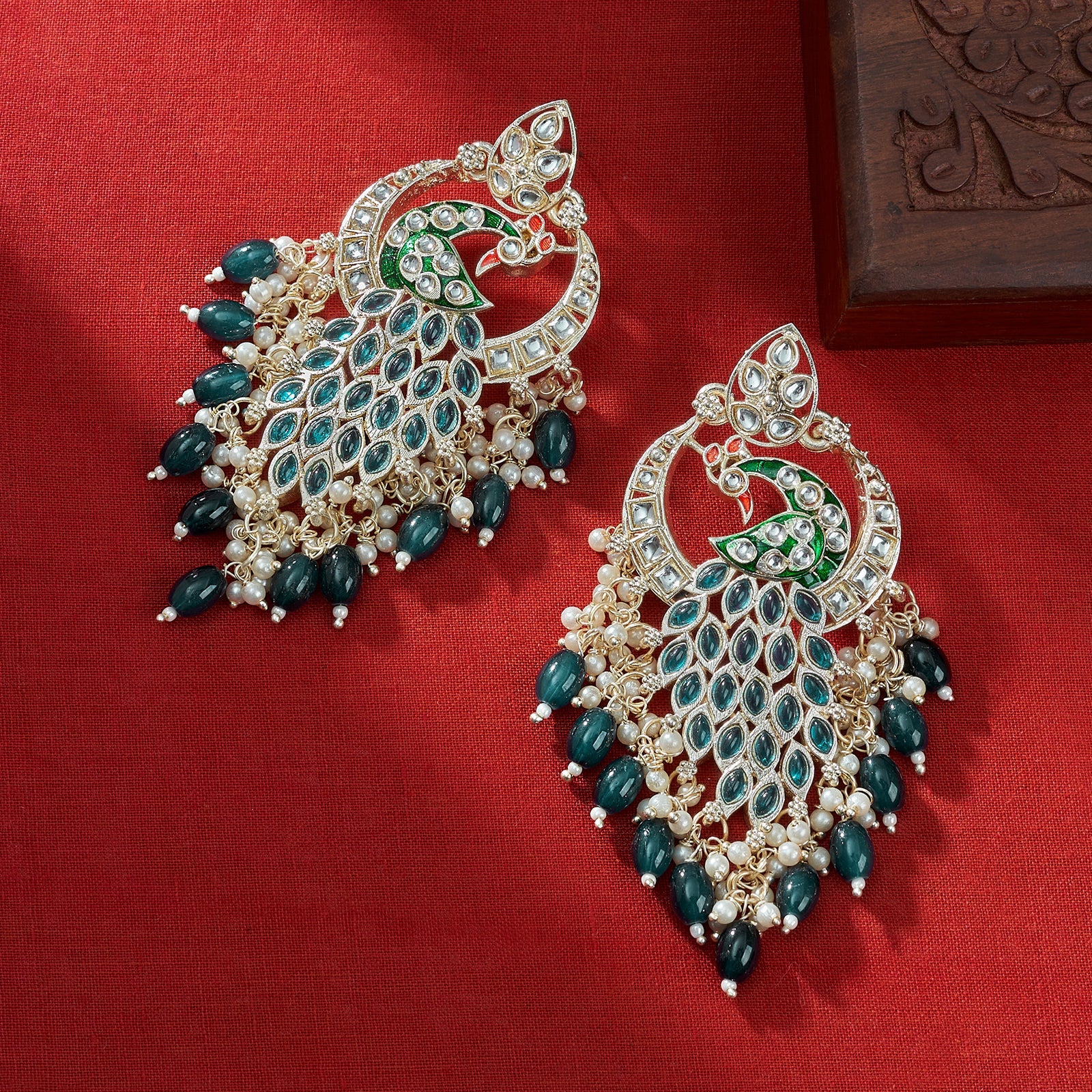Teejh Morani Blue Peacock Motif Gold Earrings