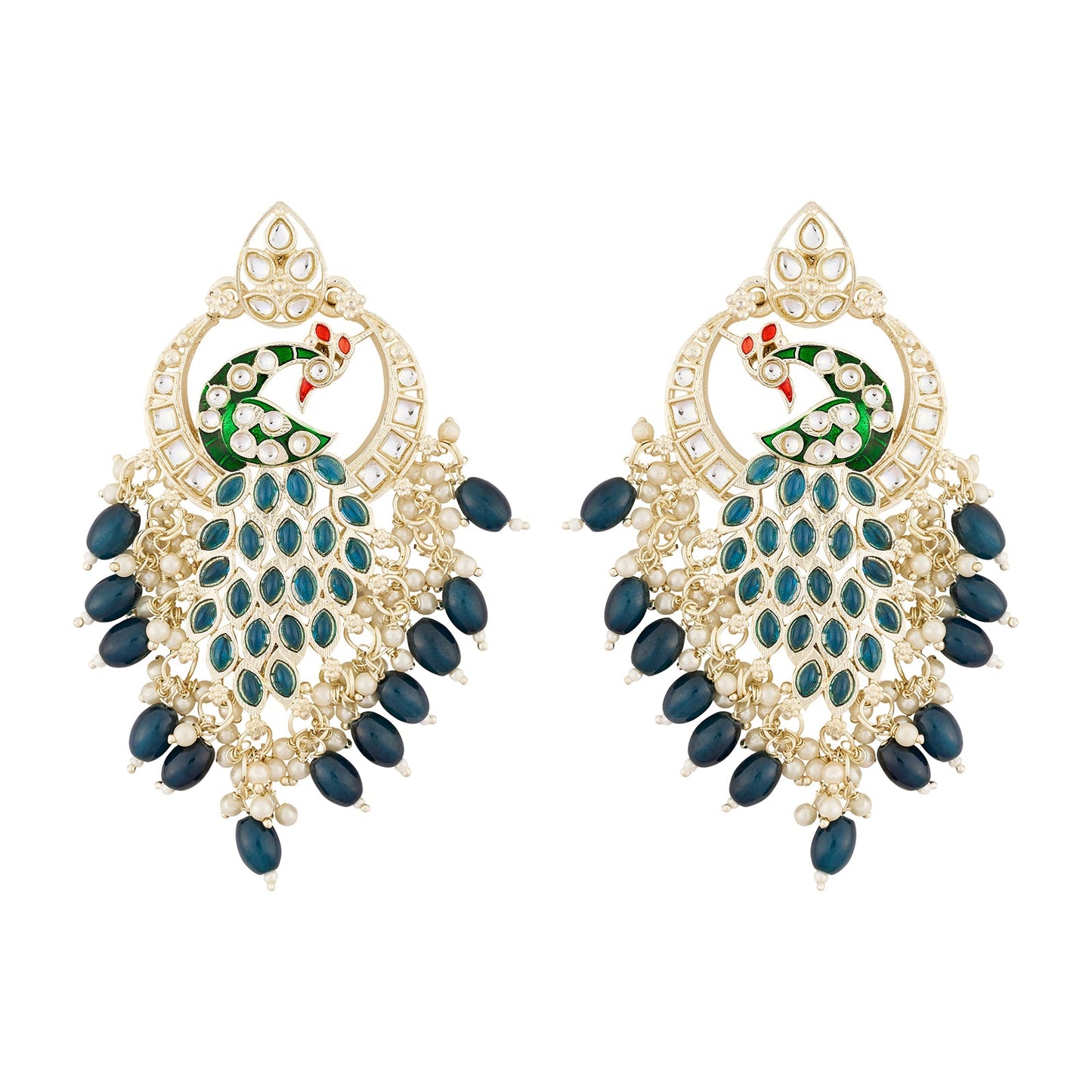 Teejh Morani Blue Peacock Motif Gold Earrings