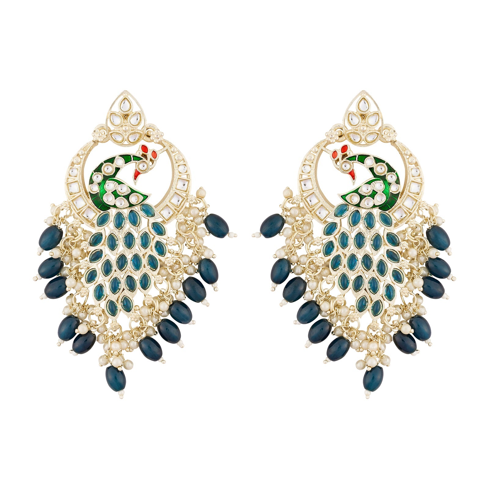 Teejh Morani Blue Peacock Motif Gold Earrings