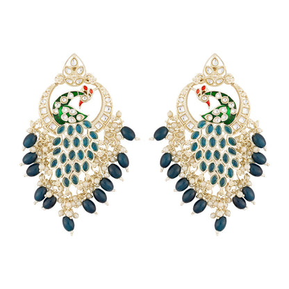 Teejh Morani Blue Peacock Motif Gold Earrings