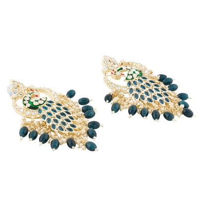 Teejh Morani Blue Peacock Motif Gold Earrings