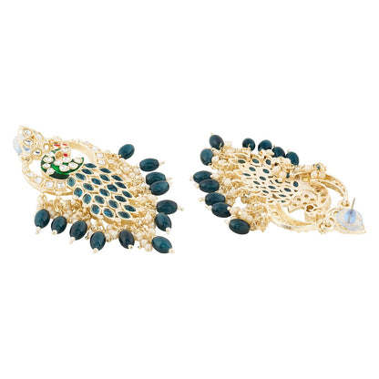Teejh Morani Blue Peacock Motif Gold Earrings