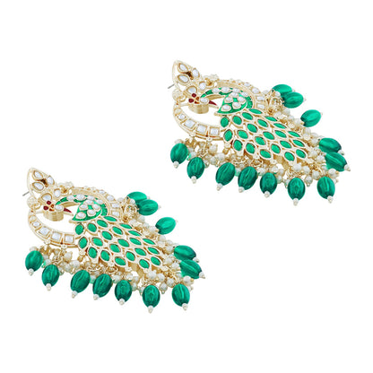 Teejh Morani Green Peacock Motif Gold Earrings