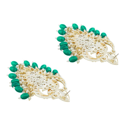 Teejh Morani Green Peacock Motif Gold Earrings