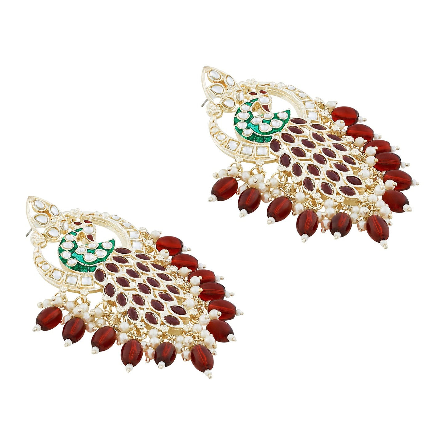 Teejh Morani Red Peacock Motif Gold Earrings