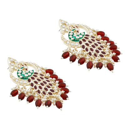 Teejh Morani Red Peacock Motif Gold Earrings