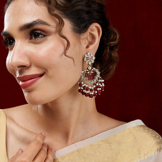 Teejh Maria Red Bead Gold Oxidised Earrings