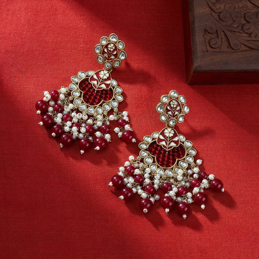 Teejh Maria Red Bead Gold Oxidised Earrings