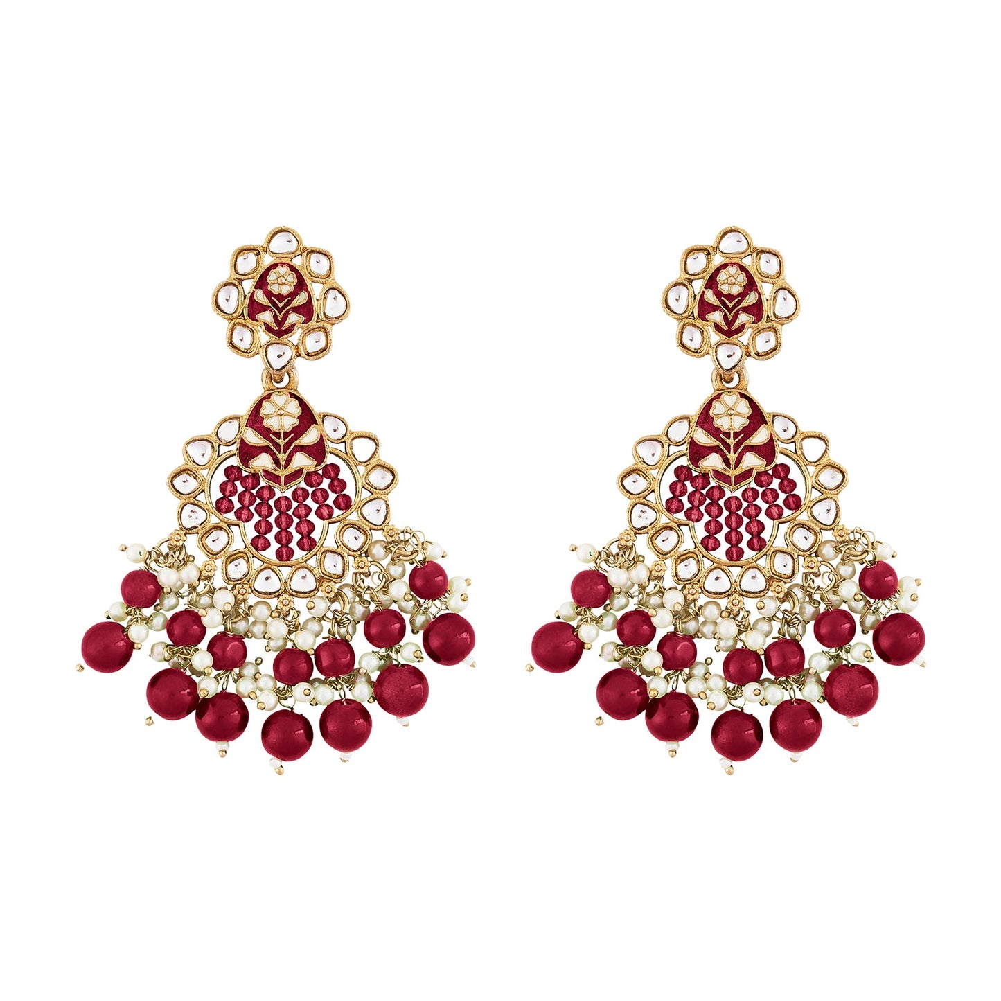 Teejh Maria Red Bead Gold Oxidised Earrings