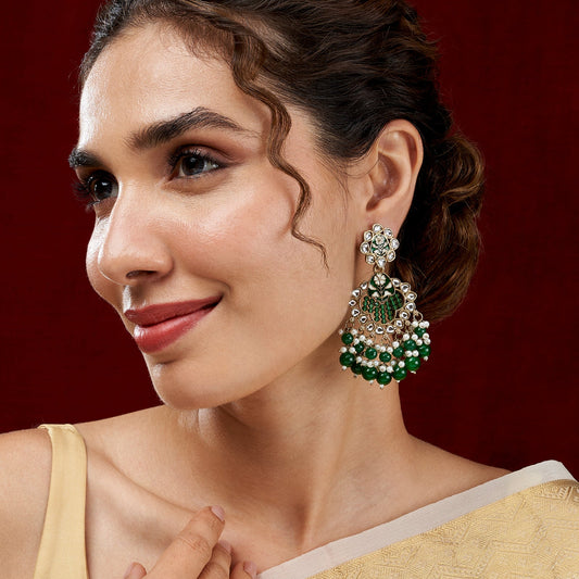 Teejh Maria Green Bead Gold Earrings