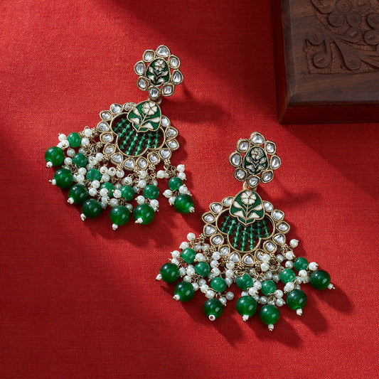 Teejh Maria Green Bead Gold Earrings