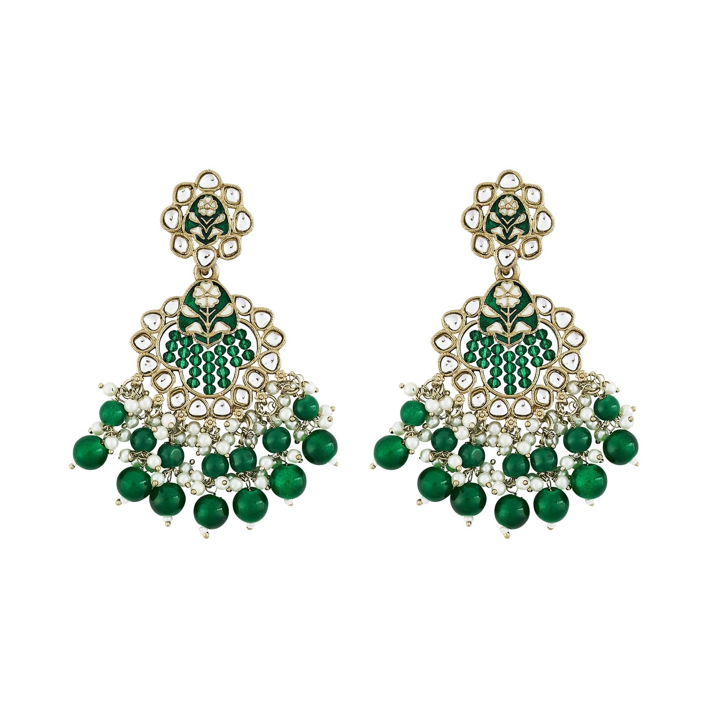 Teejh Maria Green Bead Gold Earrings