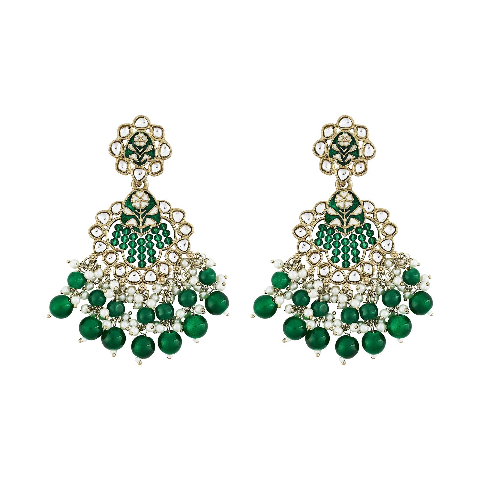 Teejh Maria Green Bead Gold Earrings