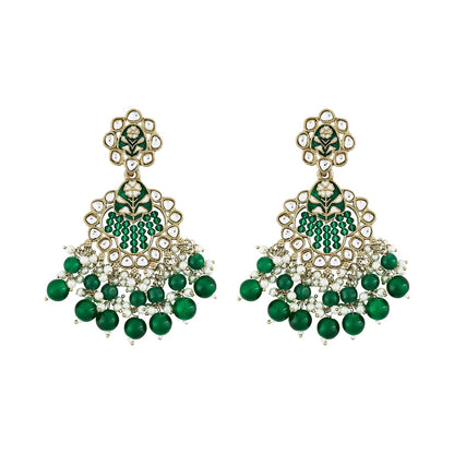 Teejh Maria Green Bead Gold Earrings