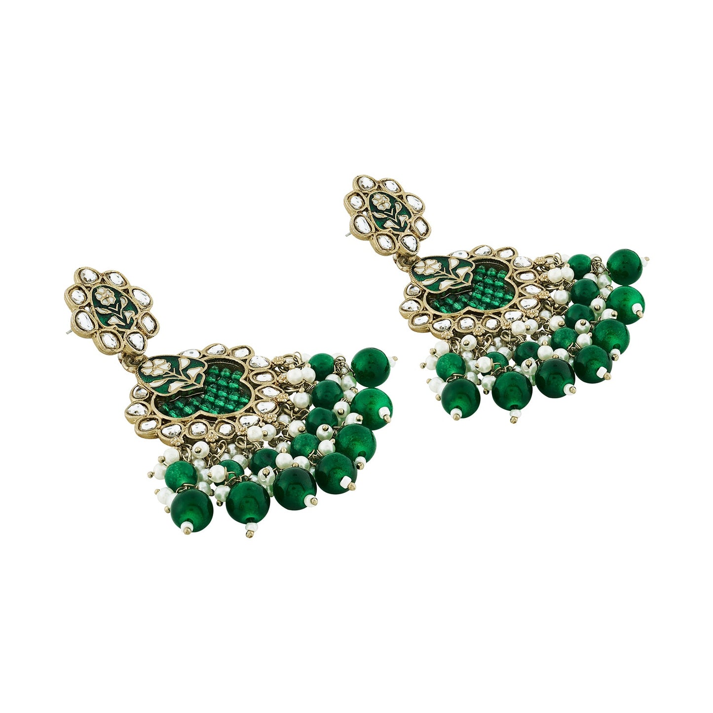 Teejh Maria Green Bead Gold Earrings