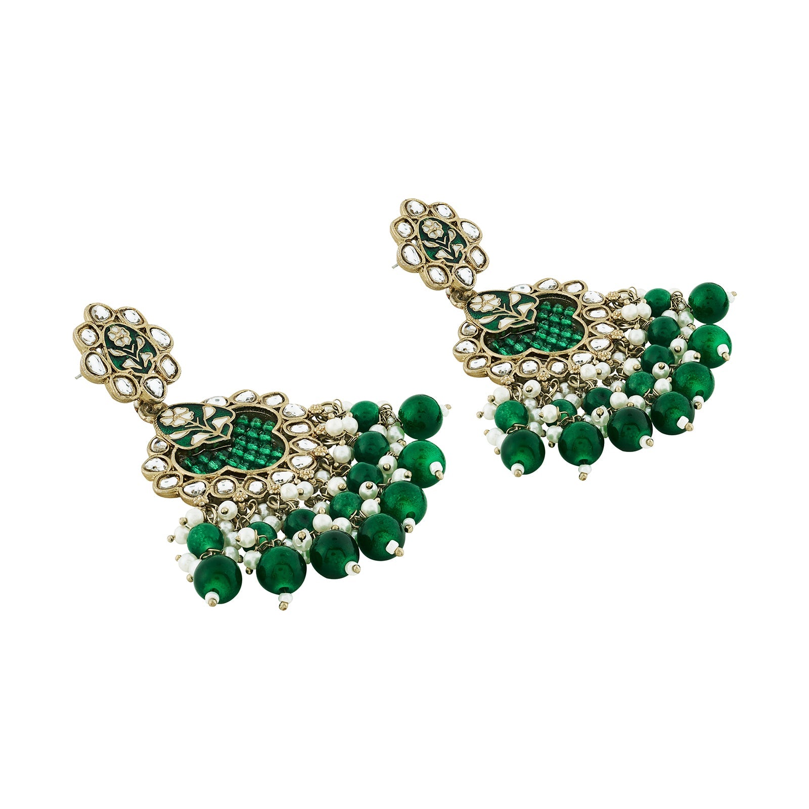 Teejh Maria Green Bead Gold Earrings