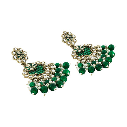 Teejh Maria Green Bead Gold Earrings