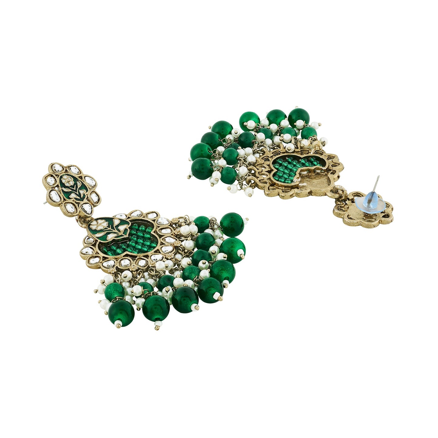 Teejh Maria Green Bead Gold Earrings