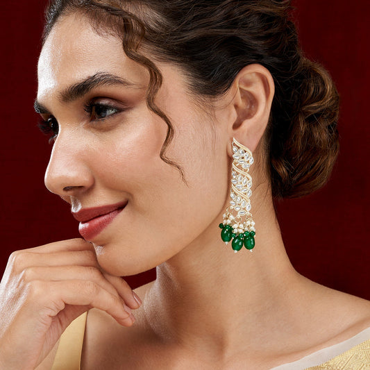 Teejh Twirly Green Bead Gold Earrings