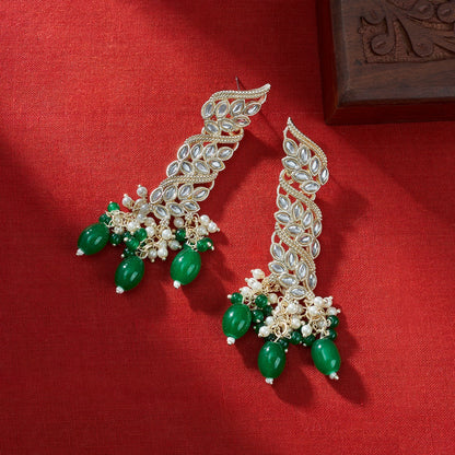 Teejh Twirly Green Bead Gold Earrings