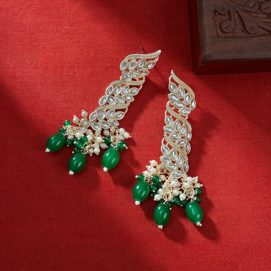 Teejh Twirly Green Bead Gold Earrings