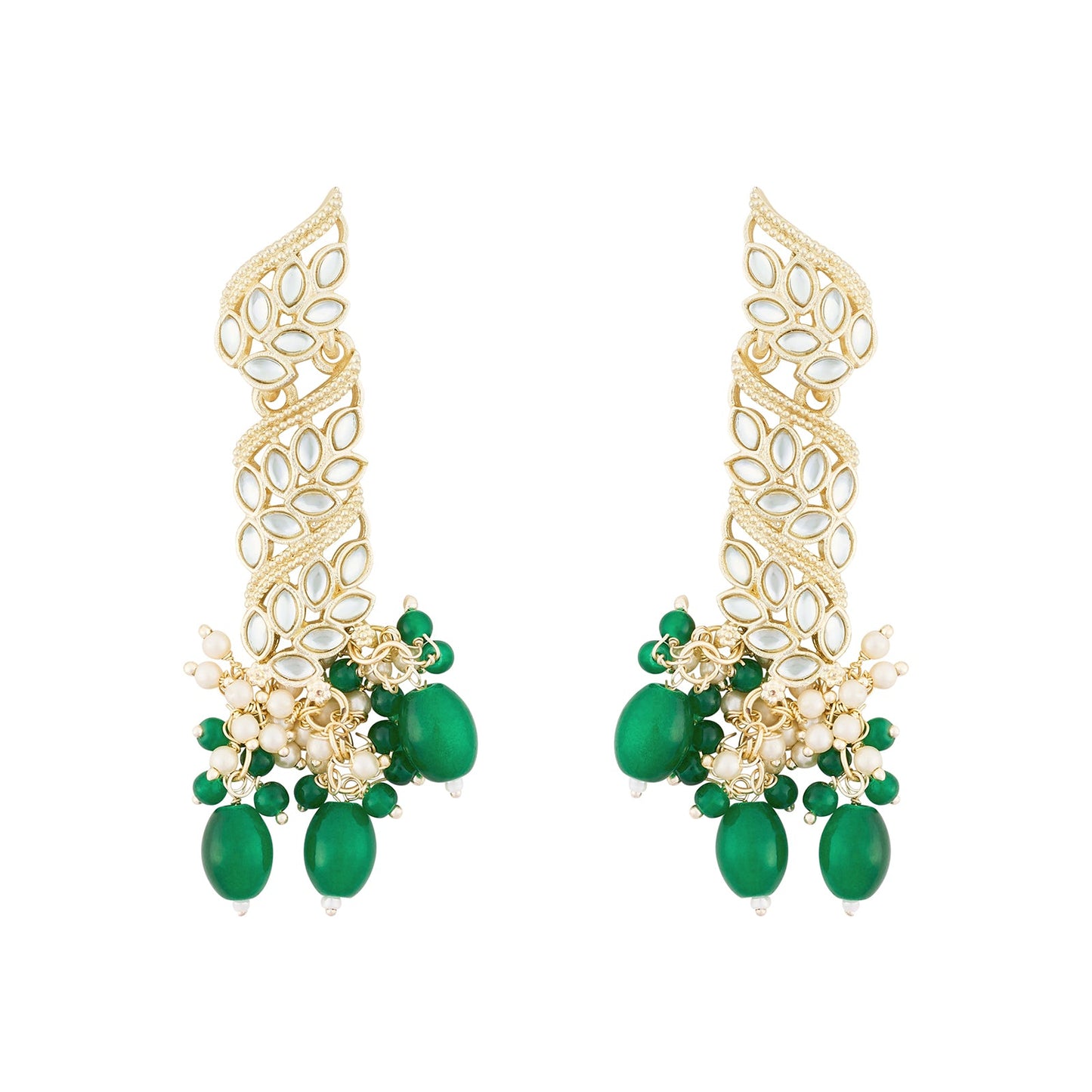 Teejh Twirly Green Bead Gold Earrings