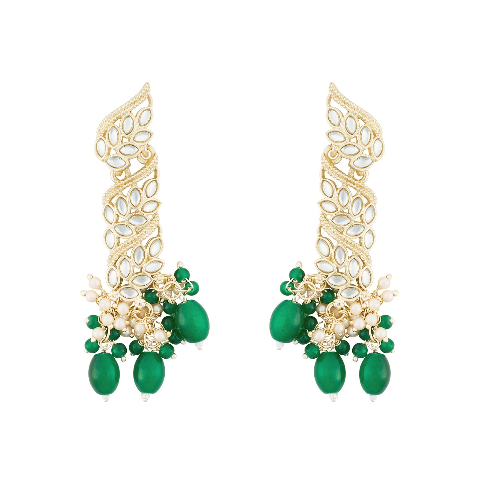 Teejh Twirly Green Bead Gold Earrings