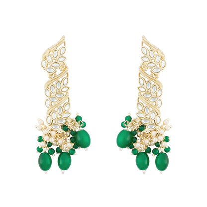 Teejh Twirly Green Bead Gold Earrings