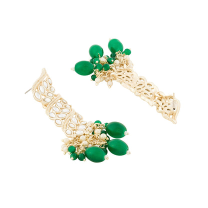 Teejh Twirly Green Bead Gold Earrings