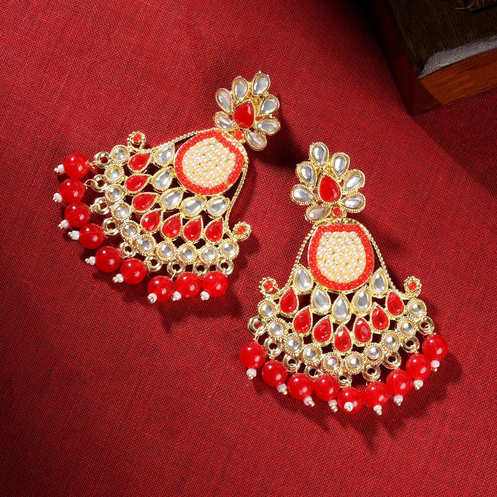 Teejh Ineya Red Bead Gold Earrings