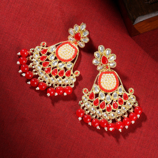 Teejh Ineya Red Bead Gold Earrings