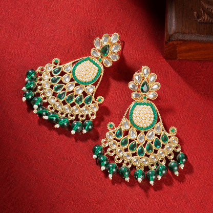 Teejh Ineya Green Bead Gold Earrings