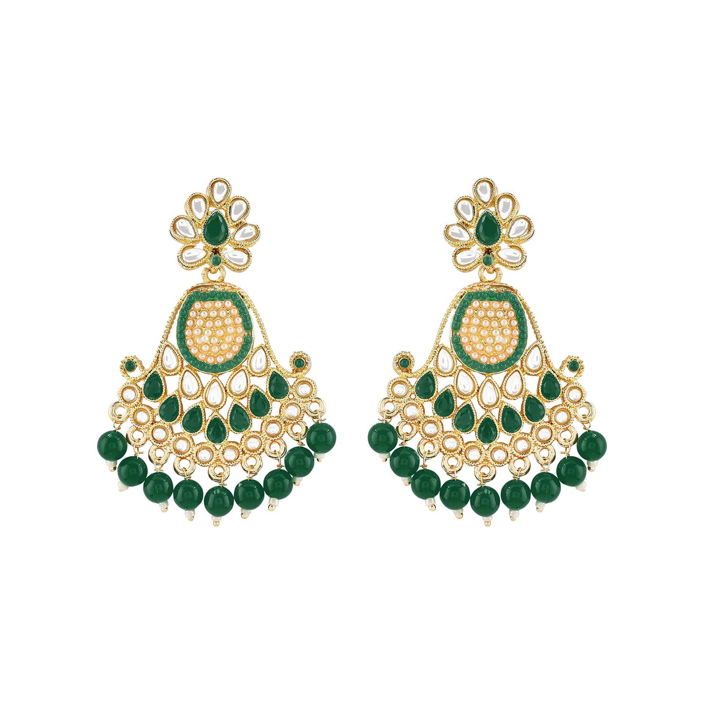 Teejh Ineya Green Bead Gold Earrings