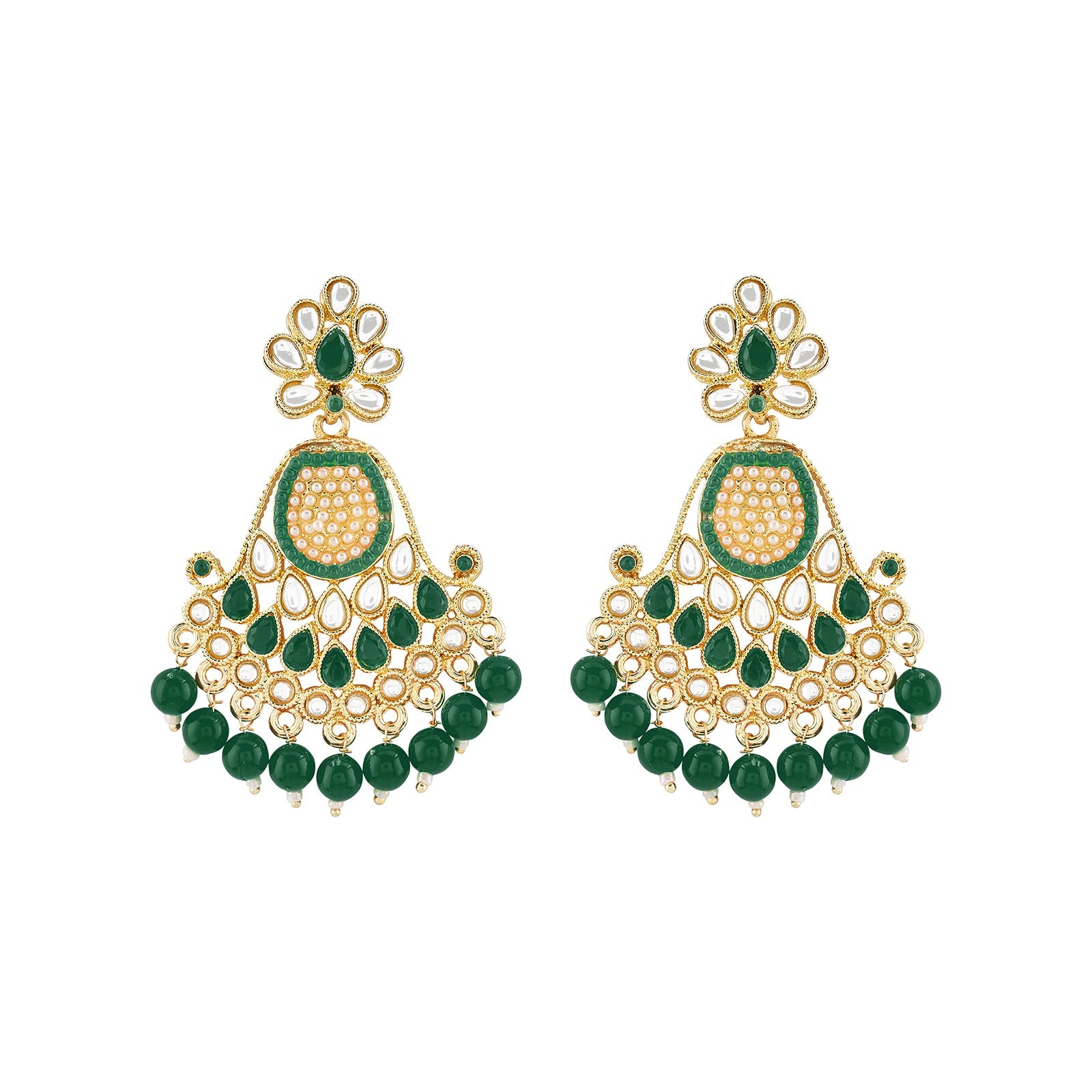 Teejh Ineya Green Bead Gold Earrings